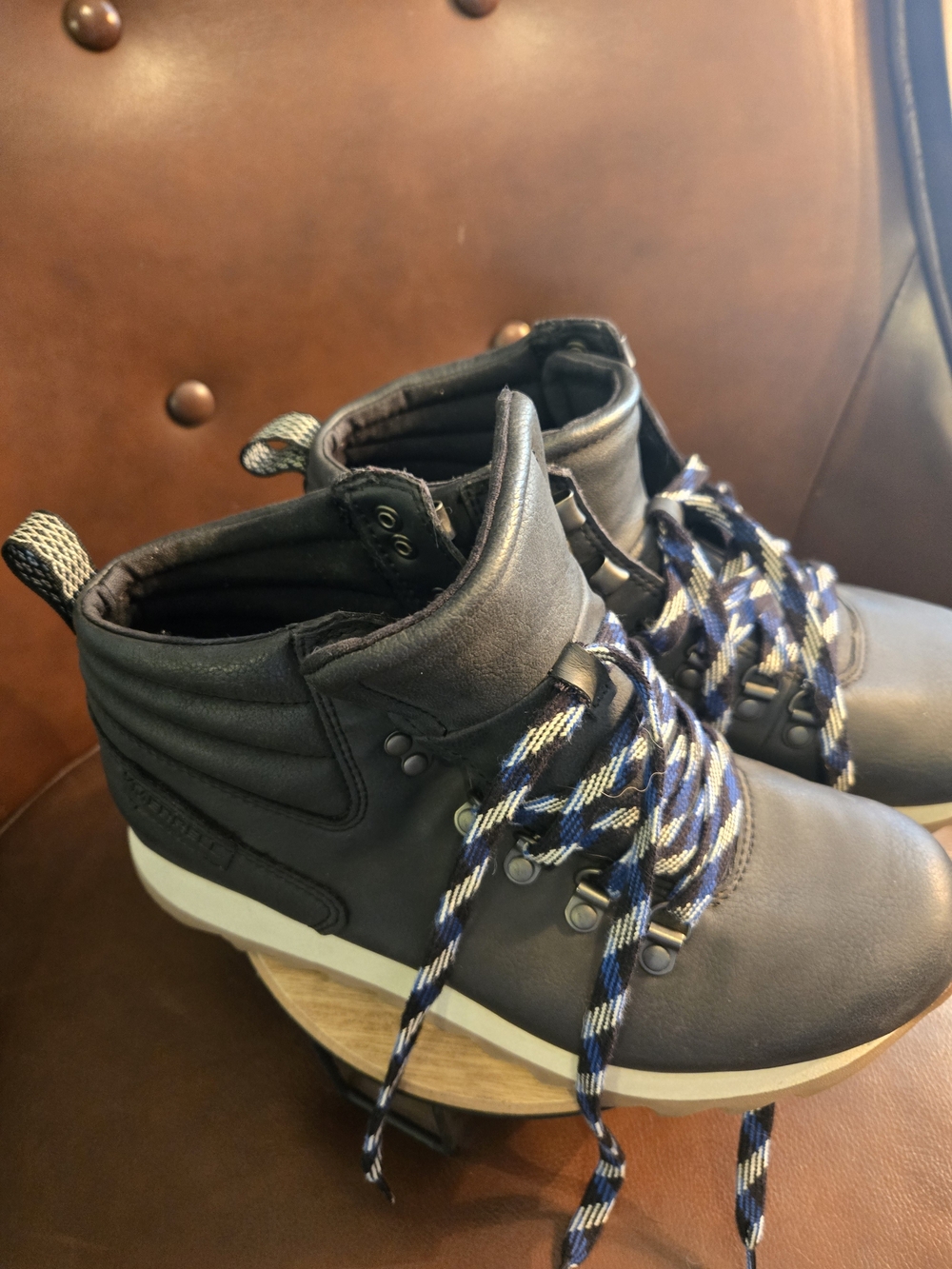 Merrell Black Womens size 8 Ankle Boots with Blue and White Laces